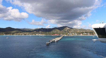 Photo for Panorama Saint Croix pier from departing cruise ship USVI - Royalty Free Image