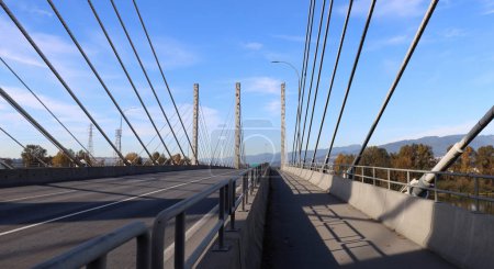No traffic on empty highway suspension bridge