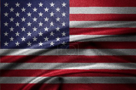 Photo for Wavy American flag curved in the wind on dark background - Royalty Free Image