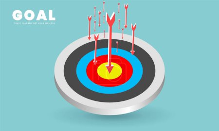 Illustration for 3Ds Target banners, 3 Goal, making success landing page design with falling down arrow into a goal or target, vector, illustration. - Royalty Free Image
