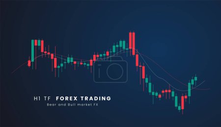 Illustration for H1 TF Stock market or forex trading candlestick graph in graphic design for financial investment concept - Royalty Free Image