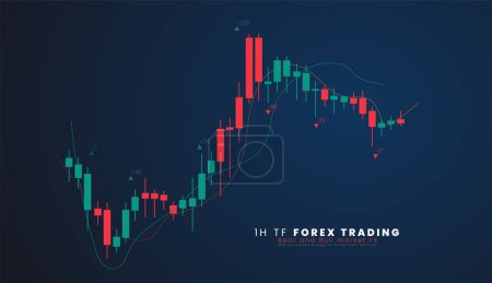Illustration for 1H TF Stock market or forex trading candlestick graph in graphic design for financial investment concept vector illustration - Royalty Free Image