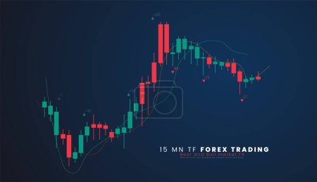 Illustration for 15mn TF Stock market or forex trading candlestick graph in graphic design for financial investment concept vector illustration - Royalty Free Image