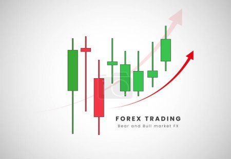 Illustration for Forex price action candles for red and green, Forex Trading charts in Signals vector illustration. Buy and sell indicators for forex trade up trend - Royalty Free Image