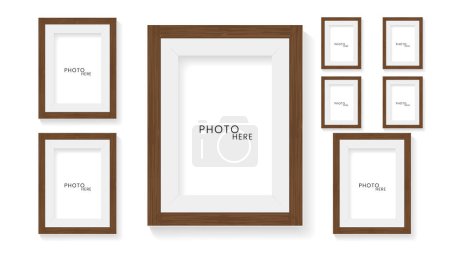 Illustration for Set of Wooden rectangles light picture frame on a glossy white surface vector illustration - Royalty Free Image