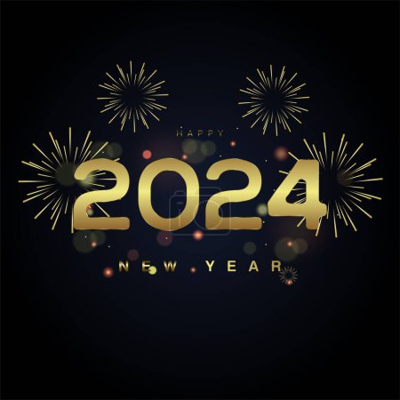 Ilustración de 2024 conceptos de celebración con fuegos artificiales de oro, fuegos artificiales antiguos en el diseño de fondo negro - Imagen libre de derechos
