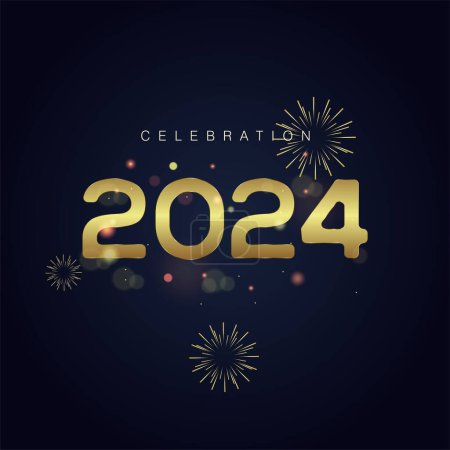 Ilustración de Conceptos de celebración 2024 con fuegos artificiales dorados, utilizados para el diseño de banners y fuegos artificiales dorados sobre gradiente aislado sobre fondo negro - Imagen libre de derechos