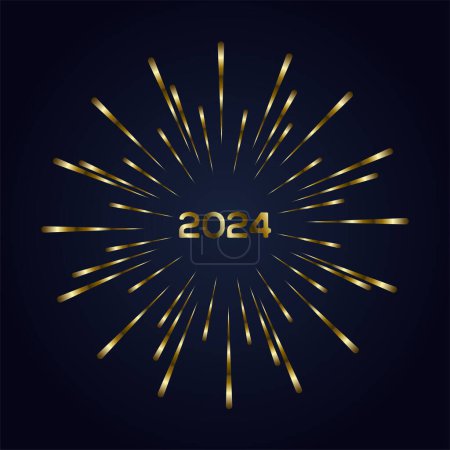 Ilustración de Fuegos artificiales de oro en azul degradado aislado sobre fondo negroHappy Año Nuevo 2024 conceptos para celebraciones banner design - Imagen libre de derechos