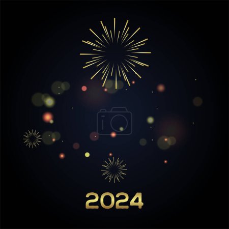 Ilustración de Fuegos artificiales antiguos sobre gradiente aislado sobre fondo negro y conceptos de celebración 2024 con fuegos artificiales de oro - Imagen libre de derechos