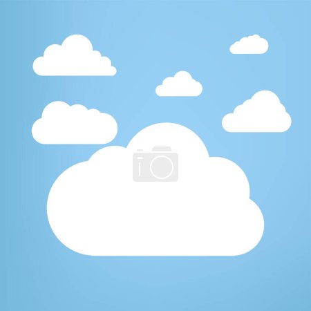 Téléchargez les illustrations : Couds blancs groupes d'éléments, et nuages sur fond bleu isolé, et les groupes de la collection Nuages blancs dans des styles de conception plats, modèles de concept nuage - en licence libre de droit