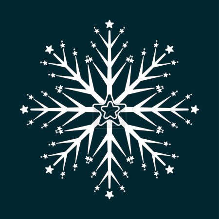 Ilustración de Un invierno de copo de nieve blanco y suave sobre negro aislado, silueta icono sobre fondo negro - Imagen libre de derechos