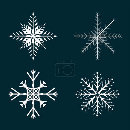 Ilustración de Diferente de 4 Iconos planos de nieve, silueta. Bonito elemento para la bandera de Navidad, tarjetas. Año nuevo ornamento concepto vector - Imagen libre de derechos