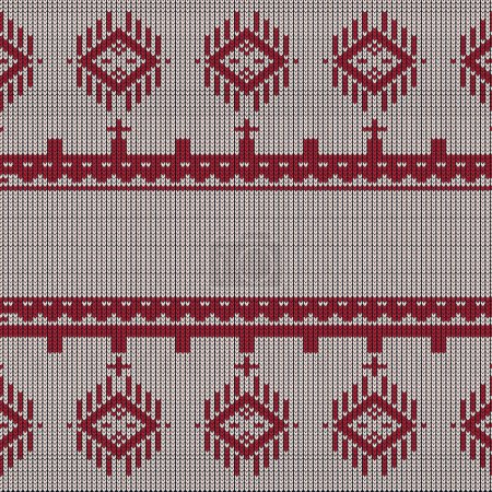 Téléchargez les illustrations : Un coton traditionnel Tricoté sans couture. motif de broderie rouge, fond de répétition tricoté, modèles de textiles vectoriels - en licence libre de droit