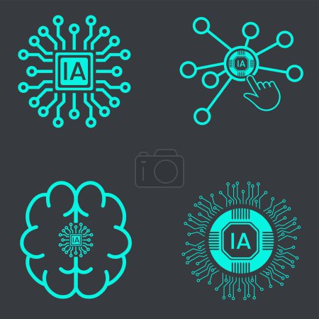 Collection d'icônes de la technologie, tels que robot, numérique, vr, ai, cyber et Vector Line Icons conception de clip art vectoriel, QUATRE icônes d'intelligence artificielle, symboles, élément UI