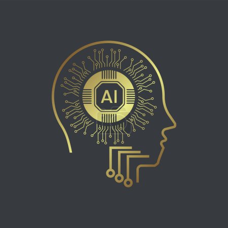 A Luxury technology vector element. artificial intelligence icon. A gold head of AI icon, and premium symbol of AI. An elegrant on dark background