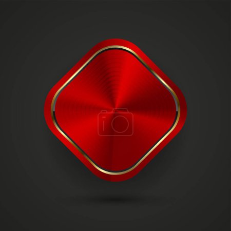 Ilustración de Plantilla de botón de rectángulo abstracto rojo con textura metálica (cromo, acero, plata, cobre), metral realista sobre fondo oscuro para interfaces de usuario web (UI) vector - Imagen libre de derechos