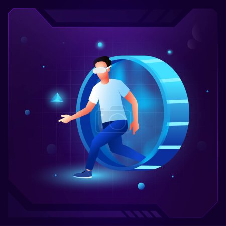 Illustration for 3D Man with Virtual Reality glasses in the virtual world or Metaverse- vector 3d icon design - Royalty Free Image