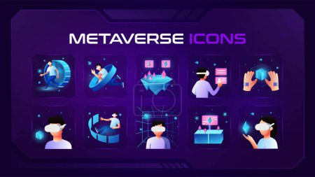 Illustration for Metaverse icon set with AR, VR, MR Gaming, NFT, Cryptocurrency and Futuristic Cyber and Blockchain metaverse concept- vector 3d icon design. - Royalty Free Image