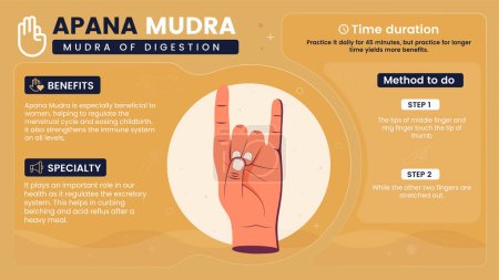 Illustration for Exploring the benefits, characteristics and working of Apana Mudra-Vector illustration design - Royalty Free Image