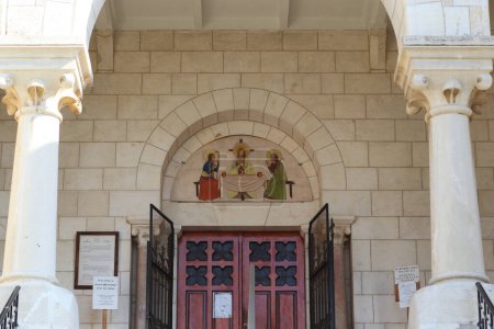 Photo for LATRUN, ISRAEL - SEPTEMBER 18, 2017: This is a fragment of the facade of the church of the Trappist monastery. - Royalty Free Image