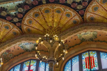 Photo for BARCELONA, SPAIN - MAY 17, 2017: This is a fragment of the ceiling of the concert hall of the Palace of Catalan Music, built in the Art Nouveau style. - Royalty Free Image