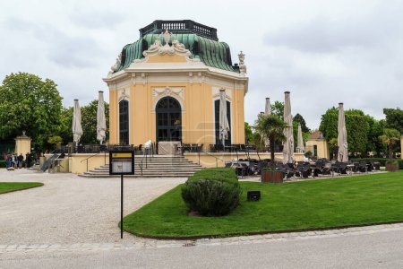 Photo for VIENNA, AUSTRIA - MAY 14, 2019: These are the empty cafes around the Imperial Pavilion of the Schonbrunn Park Zoo. - Royalty Free Image
