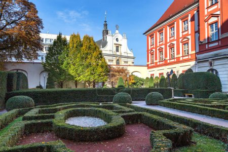 Photo for WROCLAWE, POLAND - NOVEMBER 4, 2023: This is the small Baroque garden of Ossolineum. - Royalty Free Image