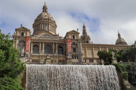 Photo for BARCELONA, SPAIN - MAY 9, 2017: This is the building of the National Museum of Art of Catalonia and the water cascade on Mount Montjuic. - Royalty Free Image
