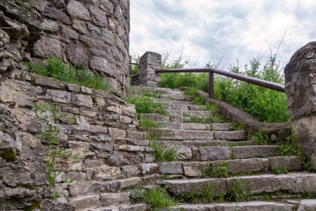 Photo for KAMENETS-PODOLSKY, UKRAINE - APRIL 27, 2023: This is a fragment of the stairs of the castle bridge of the fortress. - Royalty Free Image