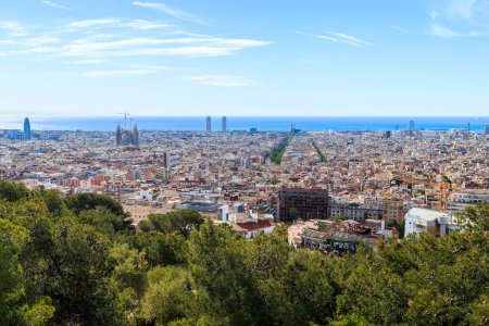 Photo for BARCELONA, SPAIN - MAY 13, 2017: This is a panoramic view of the city from the heights of Park Guell. - Royalty Free Image