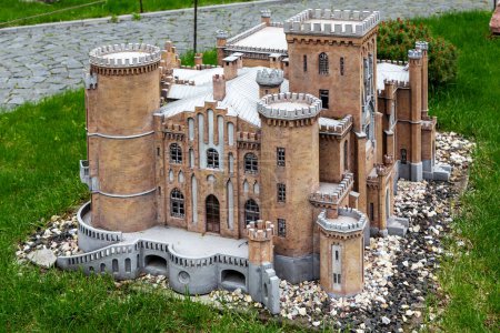 Photo for KAMENETS-PODOLSKY, UKRAINE - APRIL 27, 2023: This is a copy of the Dachovsky Palace in the open air Museum of Castle Miniatures. - Royalty Free Image