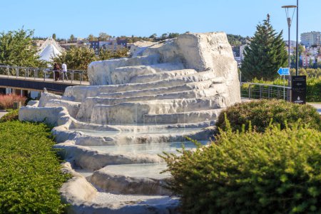 Photo for ISTANBUL, TURKEY - SEPTEMBER 14, 2017: This is a model of the travertines in Pamukkale, which is located in the Miniature Park. - Royalty Free Image