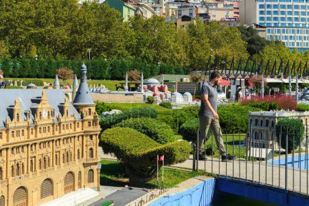 Photo for ISTANBUL, TURKEY - SEPTEMBER 14, 2017: These are unidentified visitors viewing miniatures of iconic landmarks in Miniaturk Park. - Royalty Free Image