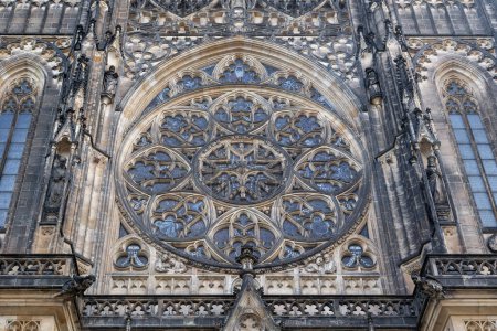Photo for PRAGUE, CZECH - OCTOBER 26, 2023: This is a close-up of the rose window on the facade of St. Vitus Cathedral. - Royalty Free Image