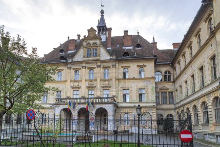 Photo for SIGHISOARA, ROMANIA - MAY 2, 2023: This is the City Hall building, built at the end of the 19th century. - Royalty Free Image