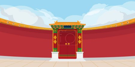 Téléchargez les illustrations : Vintage chinois mur avant extérieur arrière-plan vecteur - en licence libre de droit