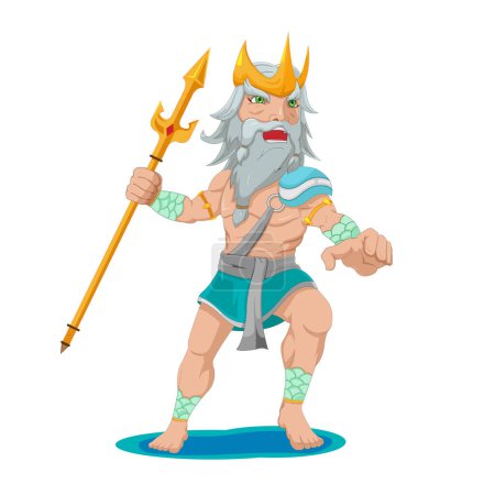 Illustration for Poseidon God Characters Hold Trident Vector - Royalty Free Image