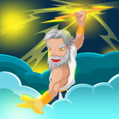 Illustration for Zues Hold Thunder Cartoon Isolate Vector - Royalty Free Image