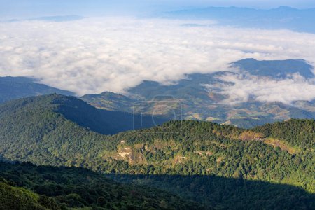 Photo for Beautiful landscape view of northern mountain ranges of Thailand seen from the top of Kew Mae Pan Nature Trail on Doi Inthanon mountain in Chiang Mai, Thailand - Royalty Free Image