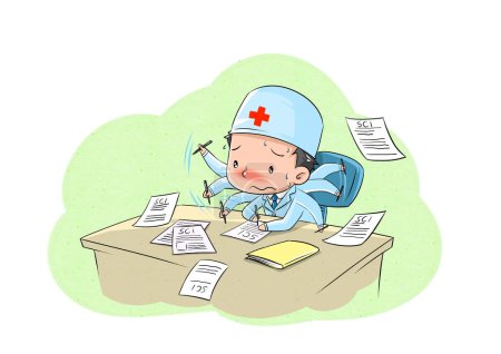 Photo for The cartoon satirizes hospitals and colleges requiring clinicians to complete SCI papers. - Royalty Free Image