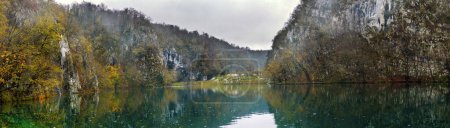 Photo for Autumn landscape. Travel photo. Beautiful turquoise water of Plitvice Lakes in Plitvice National Park in Croatia - Royalty Free Image
