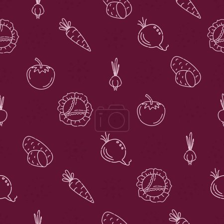 Photo for Ukrainian borsch. Necessary ingredients, vegetables for this dish. Seamless pattern in burgundy color - Royalty Free Image