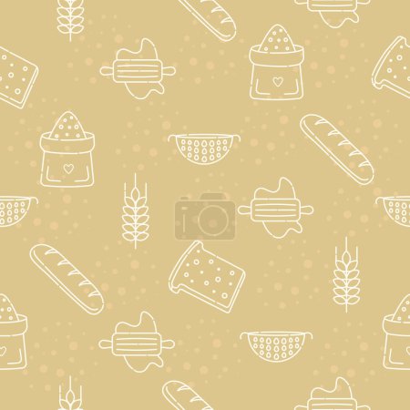 Téléchargez les photos : Bakery products, beige vector seamless pattern - en image libre de droit