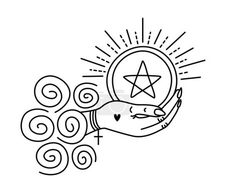 Photo for Ace of pentacles, cute vector tarot card symbol in minimal style. Black line illustration - Royalty Free Image