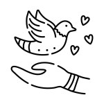 Dove of peace black line vector illustration in minimal style
