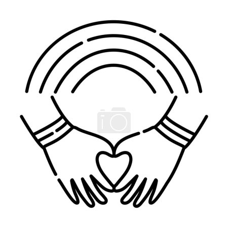 Téléchargez les photos : Sign of lgbt love. Rainbow, hands and heart. Black and white vector line illustration - en image libre de droit