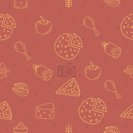 Téléchargez les photos : Food monochrome seamless pattern in red and yellow shades - en image libre de droit