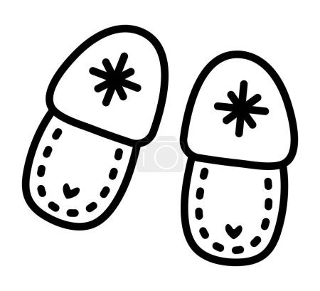 Illustration for Black line home slippers doodle, monochrome vector icon, cute pictogram - Royalty Free Image