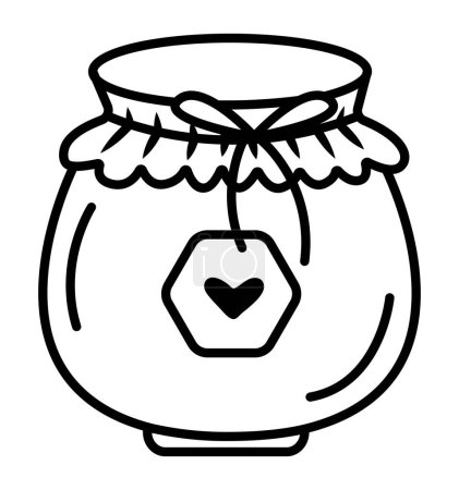 Illustration for Black line cute jar doodle, vector icon of jam and honey, monochrome pictogram - Royalty Free Image
