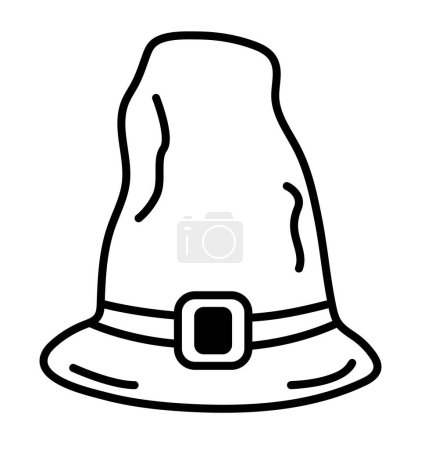 Illustration for Black line magician hat doodle, monochrome wizard headdress icon, vector pictogram - Royalty Free Image